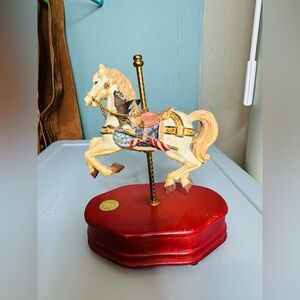 Vintage Musical Carousel Horse with Eagles and US Flags